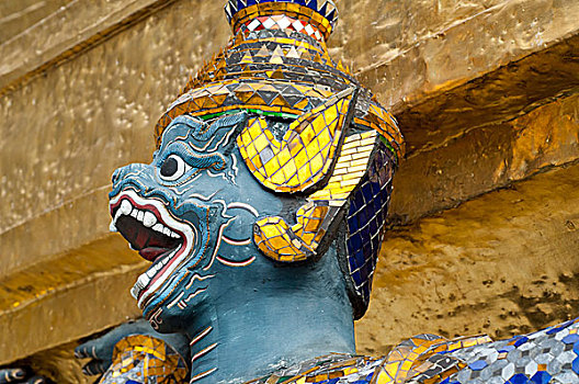泰国,曼谷,大皇宫,平台,纪念碑,雕塑,神话,生物,守卫