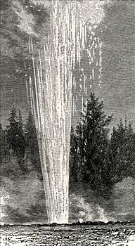 间歇泉,动作,黄石国家公园,怀俄明,美国,1891年