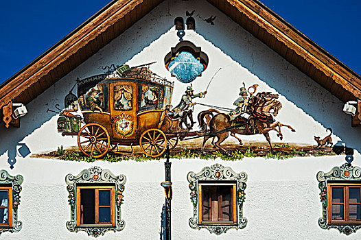 壁画,旅店,柱子,巴伐利亚,德国,欧洲
