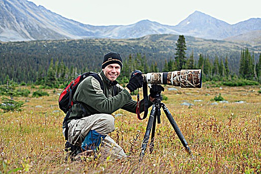 职业,摄影师,山谷,碧玉国家公园,艾伯塔省,加拿大
