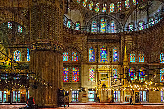 土耳其伊斯坦布尔蓝色清真寺内部
