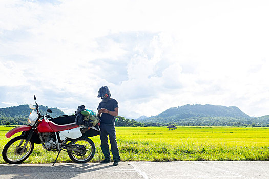摩托车手,停,路边,菲律宾