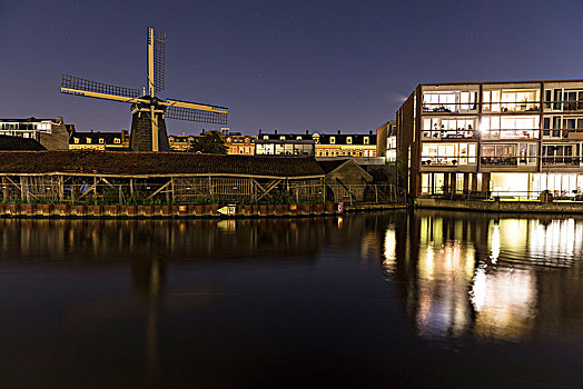 荷兰,阿姆斯特丹,风车,夜晚