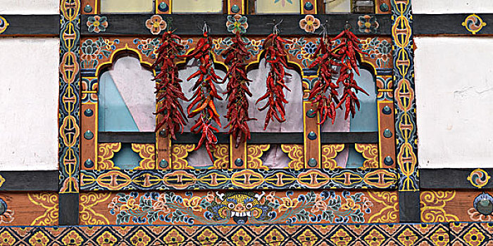 辣椒,悬挂,窗,不丹,城镇,地区