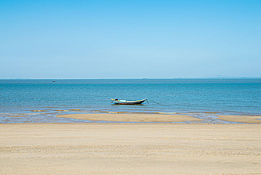 木船,海滩,白色,蓝天,背景