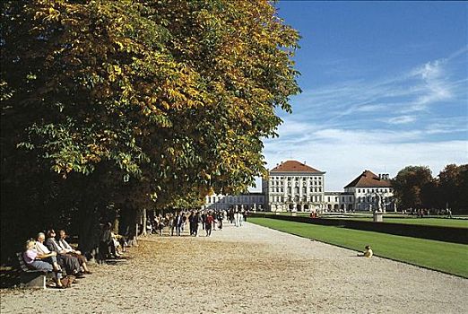 城堡,宁芬堡,秋天,公园,慕尼黑,德国,欧洲