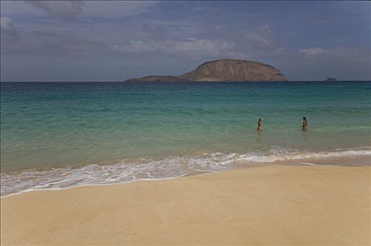 天堂海滩,干盐湖,群岛,正面,兰索罗特岛,加纳利群岛,西班牙,欧洲