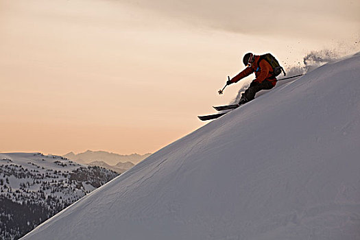 男青年,滑雪,清新,粉末,边远地区,山峦,不列颠哥伦比亚省,加拿大