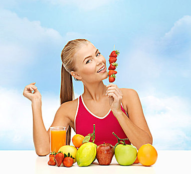 健身,节食,概念,美女,有机食品,水果,吃,草莓