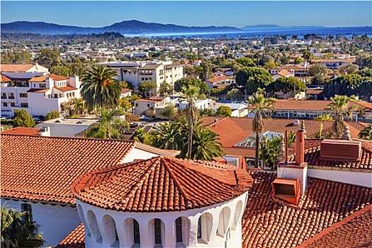 法院,橙色,屋顶,建筑,太平洋,圣芭芭拉,加利福尼亚