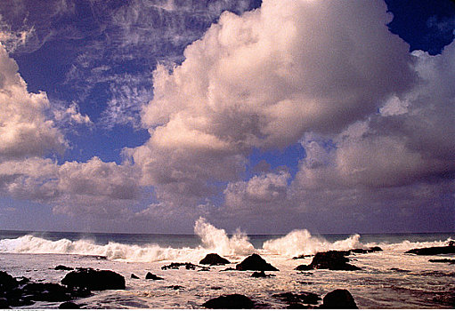 碰撞,海浪,岩石上,北岸,瓦胡岛,夏威夷,美国
