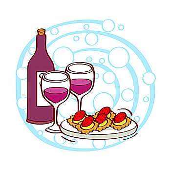 插画,葡萄酒,食物