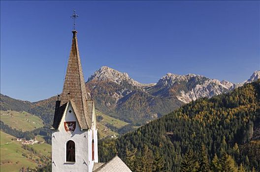 教堂,尖顶,山谷,特兰提诺阿尔托阿迪杰,白云岩,南蒂罗尔,意大利