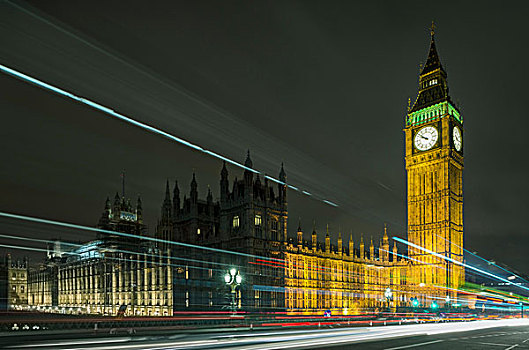 红绿灯,小路,威斯敏斯特宫,大本钟,夜晚,伦敦,英国