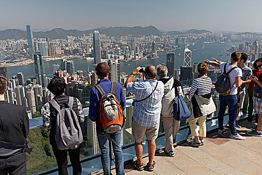 旅游,眺望台,顶峰,太平山,风景,维多利亚港,九龙,香港岛,香港,中国,亚洲