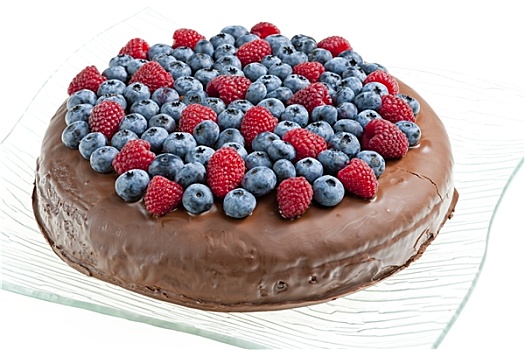 巧克力蛋糕,树莓,蓝莓