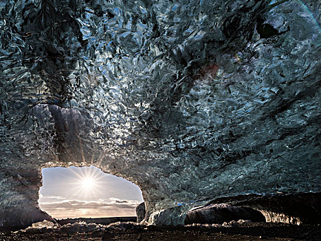 冰,洞穴,冰河,瓦特纳冰川,国家公园,入口,大幅,尺寸