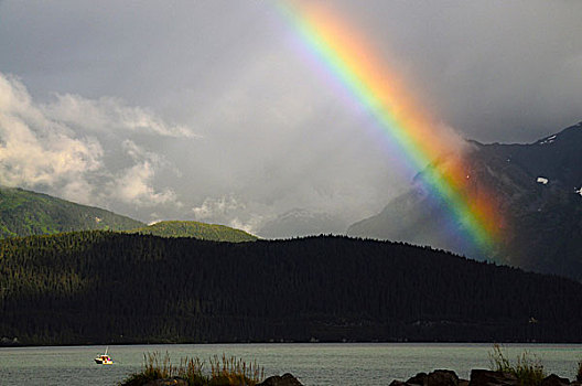 彩虹,上方,湾,阿拉斯加,美国