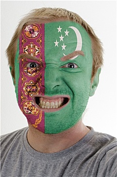 脸,疯狂,愤怒,男人,涂绘,彩色,土库曼斯坦,旗帜