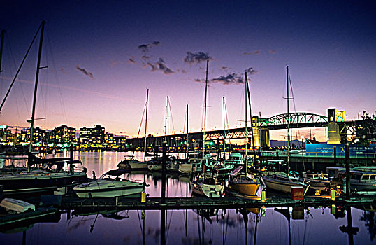 福尔斯湾,码头,桥,夜晚,温哥华,不列颠哥伦比亚省,加拿大