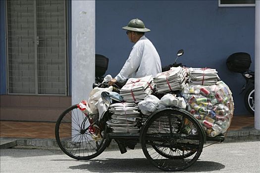 新加坡,小印度,印度,区域,再循环,收集,纸,罐,三轮车