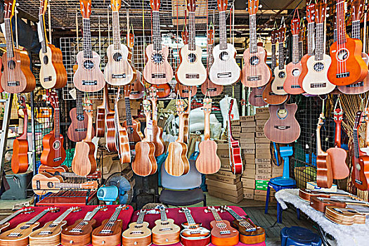 泰国,曼谷,市场,店面展示,夏威夷四弦琴