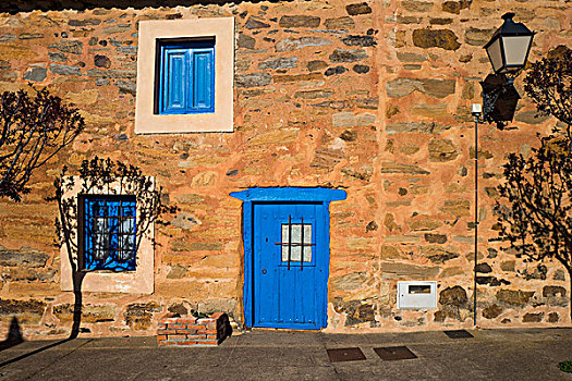 石屋,蓝色,正前,窗户