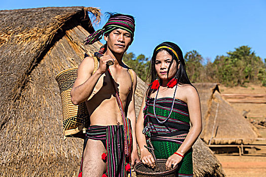 男人,女人,传统服装,少数民族,省,柬埔寨,亚洲