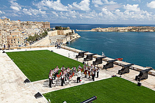 瓦莱塔市,马耳他,世界遗产,风景,花园,敬礼,电池,港口,三个,城市,欧洲,南欧