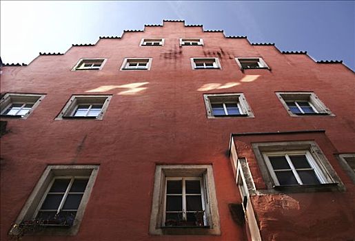 红色,建筑,老,房子,山墙,雷根斯堡,巴伐利亚,德国,欧洲