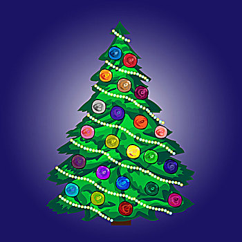 圣诞树,球,花环,蓝色背景