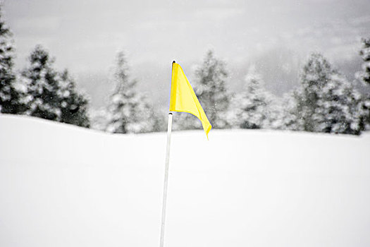 黄旗,积雪,高尔夫球场