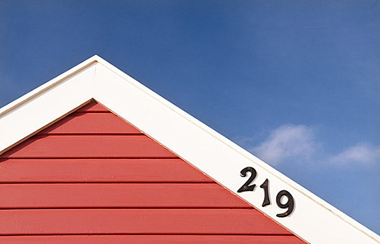 英格兰,上面,彩色,红色,海滩小屋,展示,数字