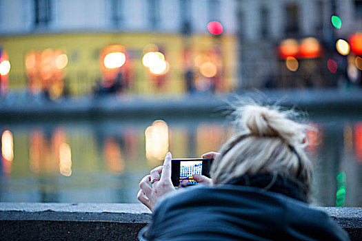 女人,智能手机,摄影,城市风光