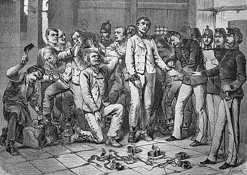 链子,处罚,奥地利,十一月,1867年,犯人,木刻,欧洲