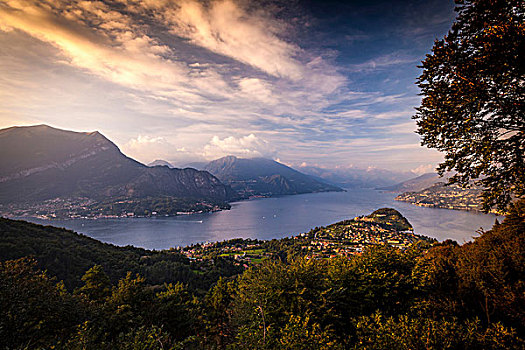俯视图,湖,山,伦巴第,意大利