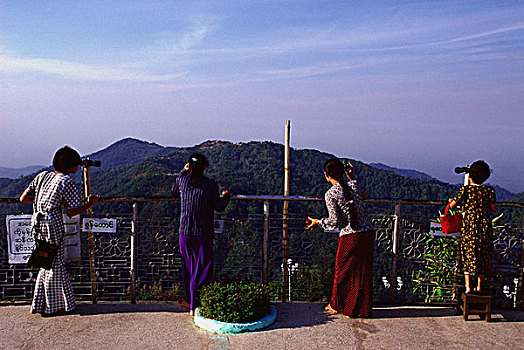 缅甸,大金石,少女,使用,望远镜,风景