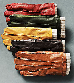 五个,色彩,皮革,手套,灰色背景