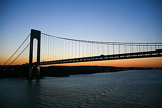 桥,纽约,日落