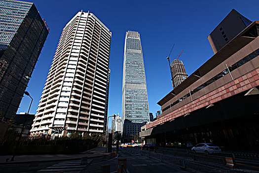 北京国贸大厦,中国,北京,全景,办公楼,商业区,蓝天,地标,建筑