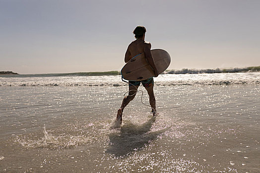 男青年,冲浪,冲浪板,跑,海滩