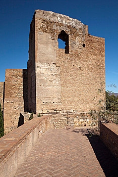 塔,阿尔卡萨瓦城堡,要塞,马拉加,安达卢西亚,西班牙,欧洲