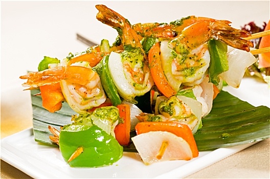 虾,蔬菜,扦子
