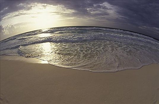 日落,海滩,加勒比海
