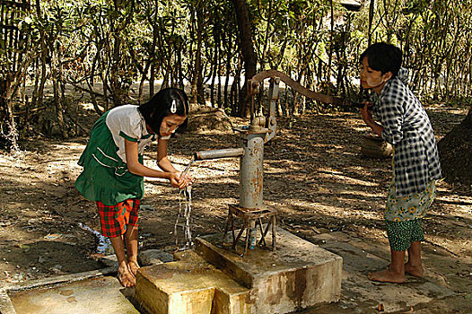 女孩,饮用水,政府,小学,北方,乡村,地区,缅甸