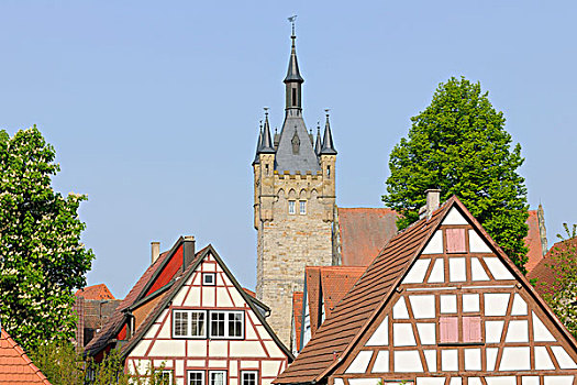 转,塔,正面,半木结构,房子,坏,巴登符腾堡,德国,欧洲