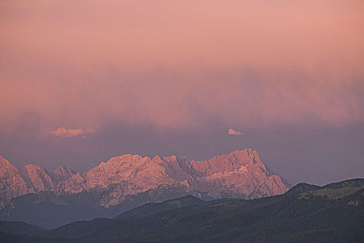 风景,山,楚格峰,晨光,巴伐利亚阿尔卑斯山,巴伐利亚,德国