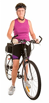 健身,老年,女人,骑自行车