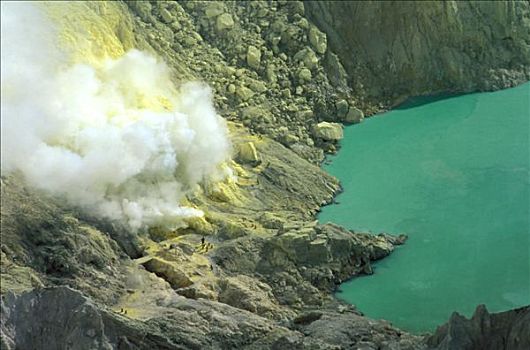 印度尼西亚,爪哇,俯视图,火山口,火山,硫,开发