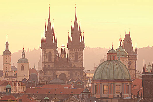 捷克共和国,布拉格,尖顶,老,城镇,教堂